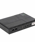Compact 10400mAh UPS Battery Backup With 36W Output for home office, showing ports for 5V, 9V, and 12V connectivity.