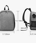 Lightweight Mirrorless Camera Backpack With Adjustable Dividers For Outdoor Photography Gear, front and side view, dimensions shown