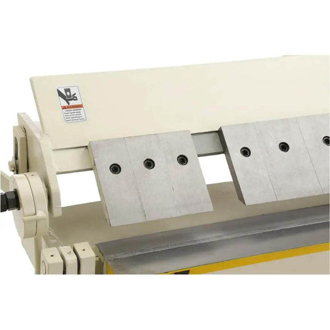 Heavy Duty 48 Inch Pan And Box Brake with Removable Steel Fingers for sheet metal forming, side view showcasing steel fingers.