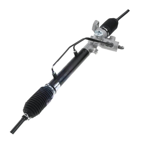Heavy Duty Power Steering Rack Compatible With VW Golf Jetta 1985-1992 fixed, features black rubber boot and metal components.