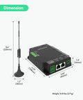 Rugged Industrial 4G LTE Cat4 Router With WiFi For Remote Sites, Dual SIM DTU Gateway, RS485 Support, IoT Sensors, device dimensions.