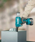 Heavy Duty Brushless Rivet Gun 18V Cordless Power Tool Built For Tight Squeeze Jobs And Close Wall Riveting in use on metal box.