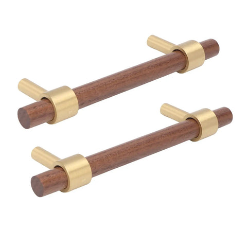 Dope Walnut And Brass Cabinet Hardware Drawer Handles 2 Sets Durable Solid Brass Pulls With Walnut Wood Accents For Kitchen Cabinets