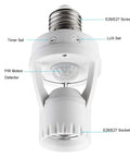 Motion Sensor Light Socket PIR E26 Bulb Adapter Auto On Off Night Light For Garage Basement Pantry Storage Room Easy Install Plug And Play No Fuss Lighting Solution, white plastic E26/E27 socket with PIR sensor