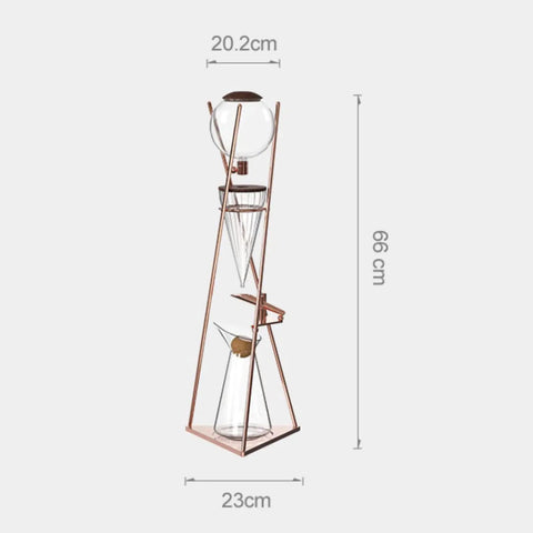 Top Tier Iced Coffee Maker And Cold Brew Drip Tower With 800Ml Borosilicate Glass Pitcher shown with dimensions.