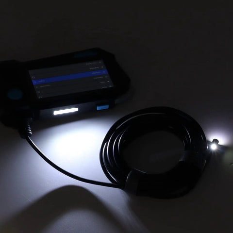 9mm Dual Camera Industrial Borescope With 4.5 Inch HD Display And IP68 Waterproof Build Featuring Five Meter Flex Cable and LED light.
