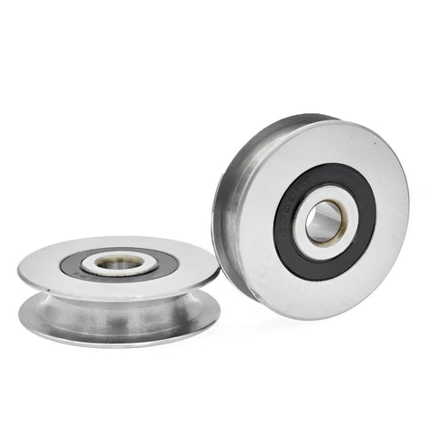 Beefy 2Pcs Stainless Steel Deep U Groove Pulley 8mm Inner Dia Wheel Bearings Wire Rope Pulley Bearing Steel Cable Pulley Load Bearing 431Kg For Industry Equipment, shown front and side