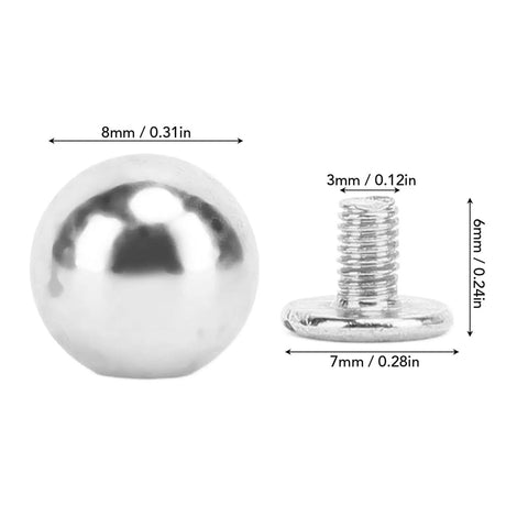 Set Of 50 Round Rivet Kits With Solid Iron 8mm Ball Rivets And 6mm Screws Multifunction Leather Studs, close-up of dimensions