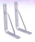 Heavy Duty Aluminum Triangle Shelf Brackets Set Of 2 With Rounded Corner Design For Wall Mounted Shelves And Benches Safe Anti Rust Build To Last Load Bearing Space Saving DIY Ready To Install displayed against pastel background