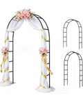 Sturdy Iron Garden Pergola Arbor 7.9 Feet High By 4.6 Feet Wide With Freely Adjustable Two Size Options Ideal Wedding Garden Arch Or Bridal Party Decor For Climbing Plants Beefy Outdoor Metal Arch One Pack with floral and fabric decoration