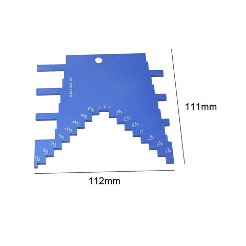 2 In 1 Aluminum Step Depth Gauge For Router And Table Saw Pro Grade Adjustable Cutting Height, blue, with measurements.