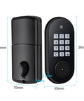 Electronic Keypad Deadbolt Lock Backlit Touchscreen Keyless Entry For Wooden Doors dimensions and layout in black finish.