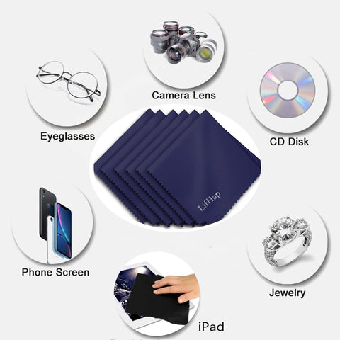 Extra Large microfiber cleaning cloths, navy blue, 12x12 in, 6-pack for glasses and screens