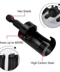 Heavy Duty Wood Plug Cutter Drill Bit Set Featuring Straight And Tapered Profiles In Four Classic Sizes Black Oxide Coated hex shank and tapered plug.