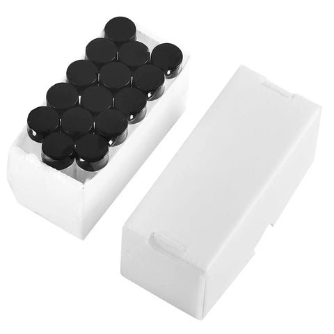 15 Piece Kit Of 10Ml Amber Glass Sample Vials With Black Screw Caps And Pe Liners, 0.34 Oz tiny travel flasks in white packaging.