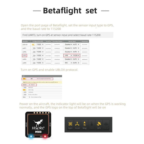 Betaflight setup with HLRC M100 module for Compass Module With Upgraded 10th Gen Chip For FPV Fixed-Wing UAVs.