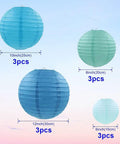 Blue Paper Lanterns Set Of 12 Assorted Sizes 6 Inch 8 Inch 10 Inch And 12 Inch Chinese Round Hanging Lamps for decor
