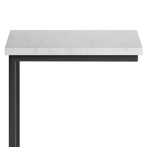 C Shaped Metal Side Table With Genuine White Marble Top For Living Room Or Home Office Space Saving End Table That Slides Under Sofa