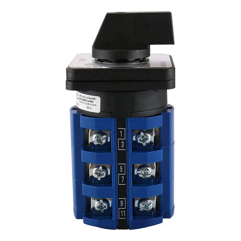 63A Momentary Rotary Cam Changeover Switch 660V 3 Pole 3 Position On Off On Universal Selector Switch With 12 Terminals, front view