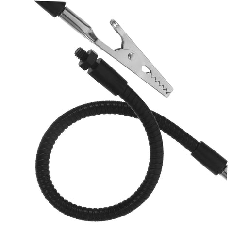 Close-up of flexible gooseneck arm with rotating alligator clip from Five Piece Third Hand Soldering Tool Set for PCB repair.