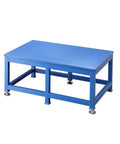 Industrial Grade Steel Workbench Featuring Two Secure Locking Drawers And Quick Access Shelf Built Tough For The Daily Grind Rock Solid Assembly Table For Garage And Warehouse Use, blue steel table with adjustable legs.
