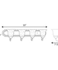 Diagram of Alabaster Glass Four Light Bath Vanity Bar Fixture In Nickel Finish 30 Inch Wide Seven And A Quarter Inch High