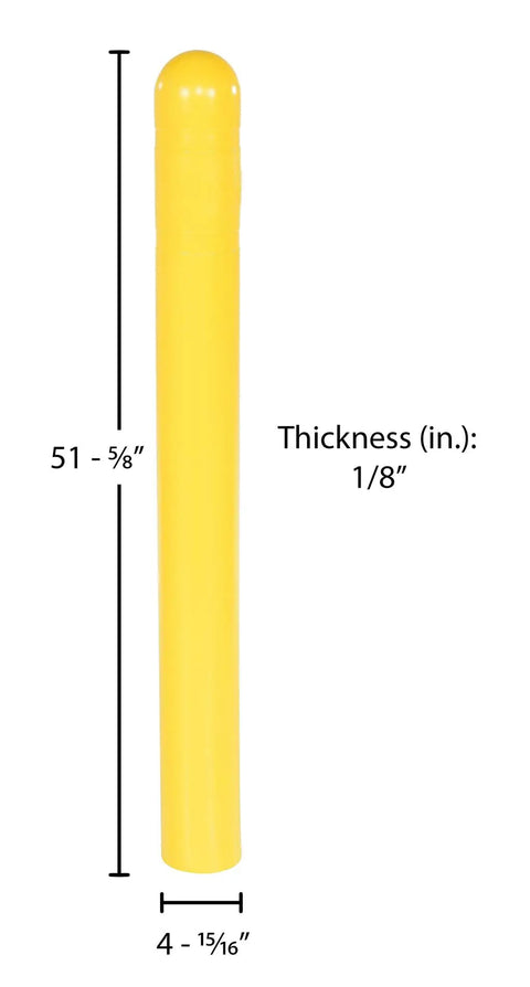 Hecka Sturdy Low Density Polyethylene Bollard Post Cover, 52x5 inches, bright yellow, thick 1/8 inch for indoor outdoor use.