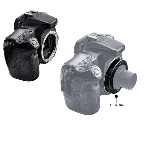 No Nonsense M42 Telescope Camera Adapter For Canon APSC SLRs Heavy Duty Alloy T Ring attached and detached view