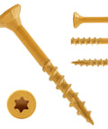 Heavy Duty Torx Deck Screws Size 8 X 1.5 Inch Tan Coated Wood Fasteners Hella Durable close-up view with star drive head.