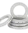 Self Locking Belleville Washers For Auto, Heavy Duty Industrial Machinery, And Construction Equipment, Double Layer Anti Loosening, Vibration Resistant Locking Fasteners In 1 Inch Size, Choose Stainless Steel Or Dacromet Coating. 1 inch stainless steel washers stacked