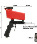 Wreck Old Rust And Peeling Paint Fast With This Heavy Duty Gravity Sandblaster Gun Kit Using A Ninety Psi Pneumatic Trigger To Prep Metal And Wood Smooth Without Breaking A Sweat In Red side view with measurements.