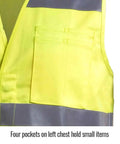 No Nonsense High Visibility Safety Vest Made From Flame Resistant Cotton Class 2 Ansi Type R Back Access Large Size showing four pockets on left chest.