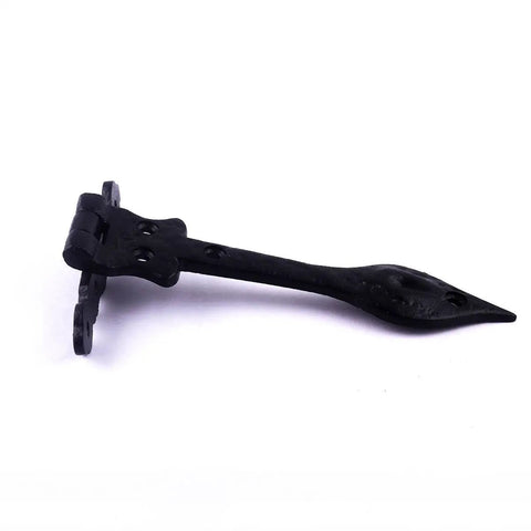 Black Wrought Iron Door Strap Hinges, 6 Inch Long, Antique Colonial Spear Tip, Heavy Duty Rust Resistant Flush Mount Hardware