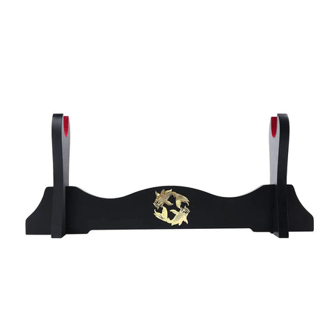 Velvet Padded Katana Stand Dope One Tier Sword Holder For Japanese Swords Yin Yang Accent Black Display Rack For Katana