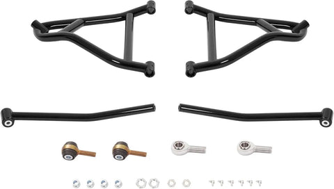 Rear Radius Arms High Clearance For Maverick DPS XMR XRS MAX 2013 2016 Upgrade A Arms With 1.5 Inch Additional Clearance And Heavy Duty Steel Construction Fits Up To 30 Inch Tires Off Road Upgrade Accessory. black steel rear A-arms and hardware set
