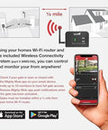 Diagram showing MMS100 Wireless Connectivity System Black for gate control with smartphone, WiFi setup illustration.