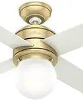 44 Inch Indoor Ceiling Fan With LED Light, 4 Blade Modern Brass Finish, Standard Mount, Wall Control, Includes Bulb