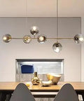 Dope Modern Ceiling Chandelier With Adjustable Pendant Lighting 6 Glass Globe Lamps In Smoky Gray over dining table