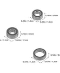 16 Piece RC Ball Bearings Kit For Replacement And Repair With High Strength Steel Deep Groove Sealed Bearings Low Friction To Boost Speed Stability And Control In RC Cars For Racing And Bashing, sizes shown
