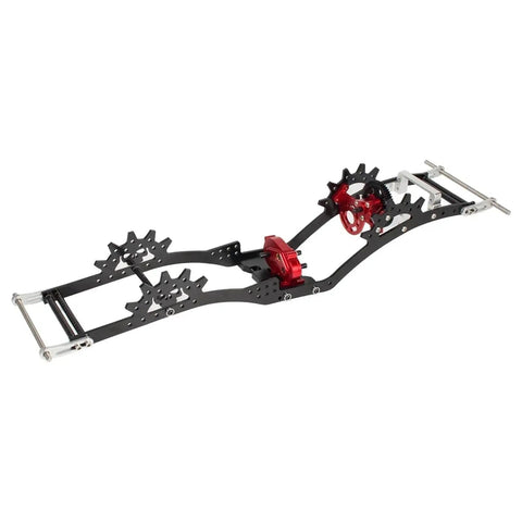 RC Transmission Gearbox For 1 By 10 Scale Crawlers Cheater Rigs Aluminum Alloy Transfer Case With Delrin Spur Gear Red Beefy Torque For Max Climb Power And Smooth Acceleration, black chassis