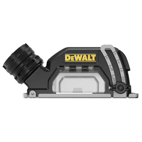 20V Max Cordless Angle Grinder Kit with brushless motor side view detail showing adjustment scale and attachment point.
