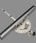 Built Tight Aluminum Miter Gauge Featuring Sprung Loaded Ball Bearings And A Secure Track Stop For Dead On Target Table Saw And Router Woodworking Cuts top view with adjustable stop and tight slot grip.