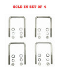 Beefy 90 Degree U Bolts Set In 304 Stainless, 3/8-16 Threaded, 2 Inch Length, 3-7/8 Inch Shank, Marine Trailer Mounting Hardware Pack With Flat Washers, Nylon Lock Nut, Split Washers, 4 Pack displayed
