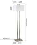 Tall 68 Inch Floor Lamp With White Fabric Rectangle Shade In Brushed Silver Finish For Living Room, Bedroom, Or Office Includes Easy To Use 8 Foot Cord