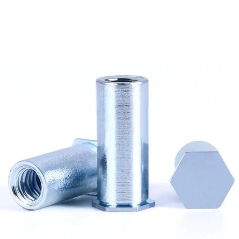 Forty Piece Heavy Duty Hexagon Blind Hole Rivet Nuts Carbon Steel Galvanized M2.5x6mm Deep Knurl Press Fit Threaded Inserts Rock Solid Grip Built Tough Hassle Free Install