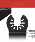 Close-up of universal fit anchor for 20 Piece Titanium Enhanced Bi Metal Oscillating Multi Tool Blade Kit For Soft Metal And Multi Material Projects Includes Pro Grade 1-3/4 Inch Soft Metal Blade, 1-1/8 Inch Soft Metal Blade, Two 1-3/8 Inch Multi Material Blades, 2-1/2 Inch Blade.