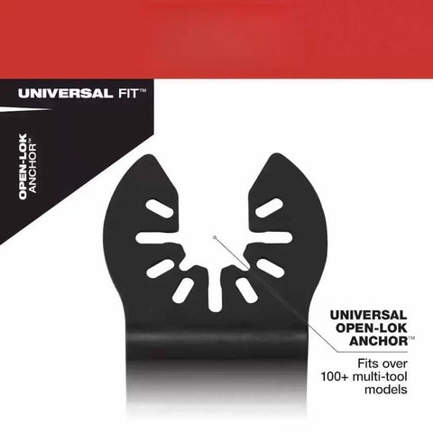 Close-up of universal fit anchor for 20 Piece Titanium Enhanced Bi Metal Oscillating Multi Tool Blade Kit For Soft Metal And Multi Material Projects Includes Pro Grade 1-3/4 Inch Soft Metal Blade, 1-1/8 Inch Soft Metal Blade, Two 1-3/8 Inch Multi Material Blades, 2-1/2 Inch Blade.