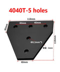 Beefy 118x118x6mm 5 Hole L Shape Outside Joining Plate Bracket For 4040 V Slot Aluminum Extrusion Profile Easy Right Angle Mount For Heavy Duty Frame Builds, black plate with hole dimensions.