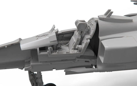 Close-up of cockpit from SEPECAT Jaguar 1/48 Scale Model Kit GR.1A - Plastic Aircraft Kit For Builders And Hobbyists, Highly Detailed.