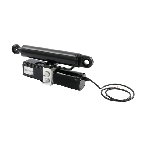Killer Heavy Duty Hydraulic Linear Actuator Featuring Fast Speed Regulation And Two Way Self Locking Design For Smooth Industrial Lifts and Tough Site Prep Jobs Built Ridiculously Strong, close-up view with black finish.